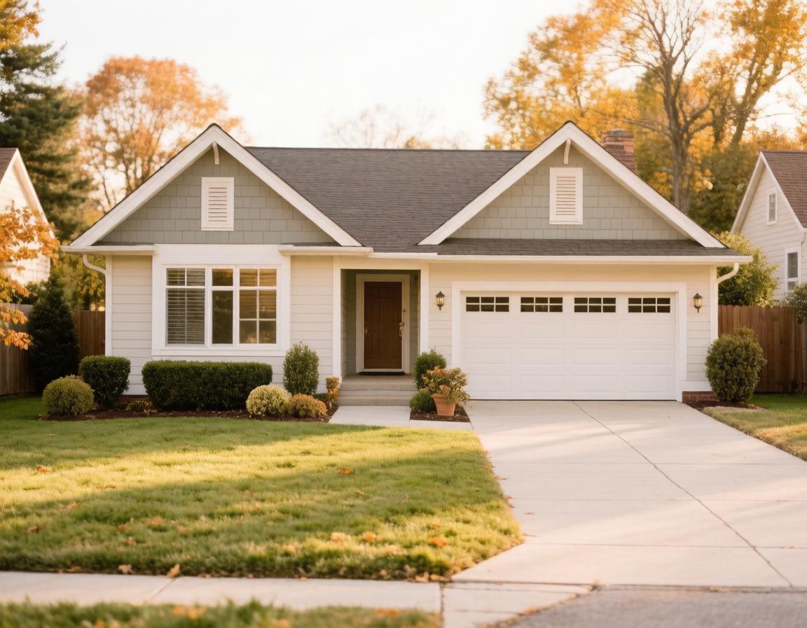 Small single-story bungalow with a two car garage