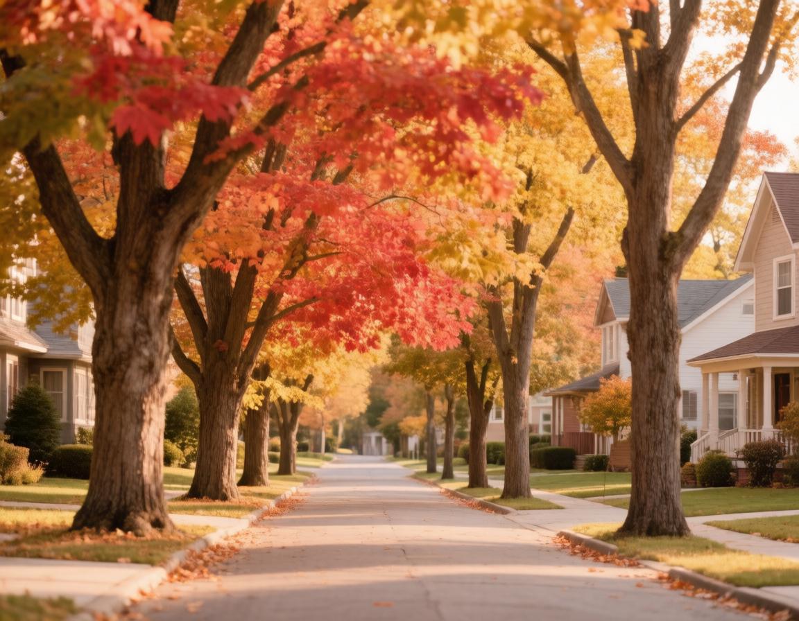 Tree lined residential street in autumn